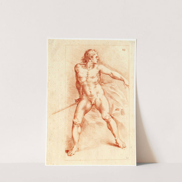 Tekening van staande naakte man met zwaard by Cornelis Pronk