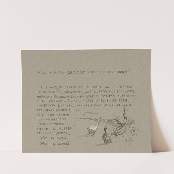 Tekstblad met een en gans aan de waterkant by Theo van Hoytema