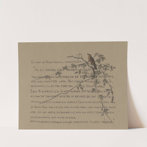 Tekstblad met nachtegaal op een tak. by Theo van Hoytema