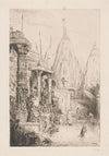 Tempel met figuren aan de Ganges