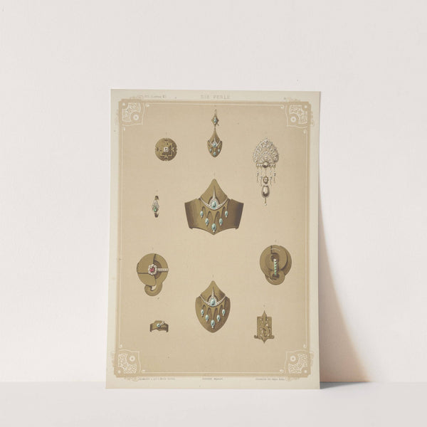 Ten Designs For Jewelry, Including Gold Pointed Bracelet With Green Stones. (1872 - 1873) by Martin Gerlach
