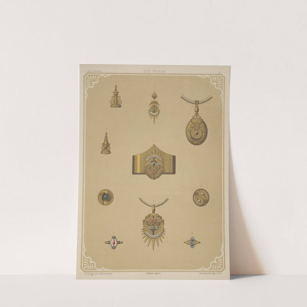 Ten Designs For Jewelry, Including Pointed Gold Bracelet With Diamonds And Red And Green Stones. (1872 - 1873) by Martin Gerlach