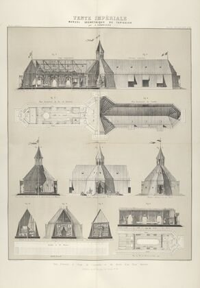 Tent impériale. Plan, elévation et coupe de l’ensemble et des détails d’une tente impériale.