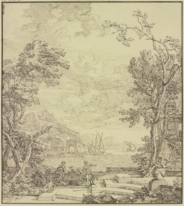 Terrasse am Meer, rechts ein Brunnen