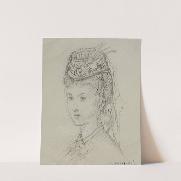 Tête de femme avec petit chapeau à volants et à rubans (1867-1877) by Anaïs Colin-Toudouze
