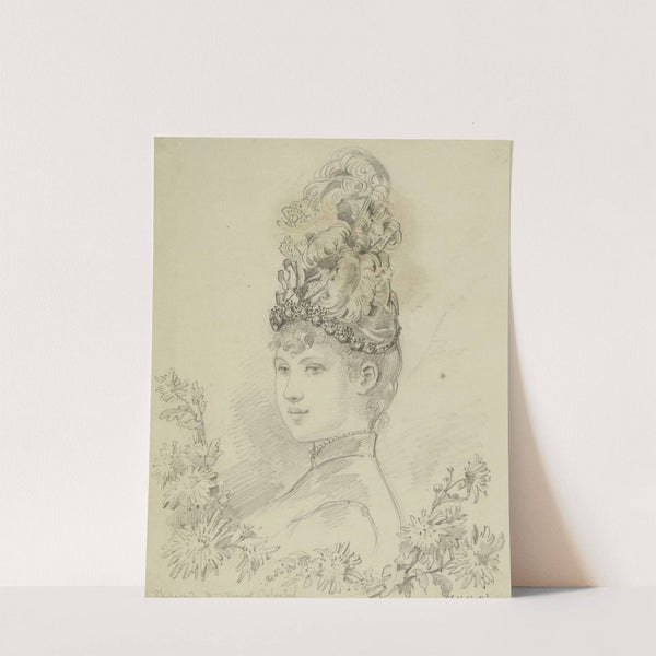 Tête de femme de trois-quarts avec haute coiffe de plumes (1880) by Anaïs Colin-Toudouze