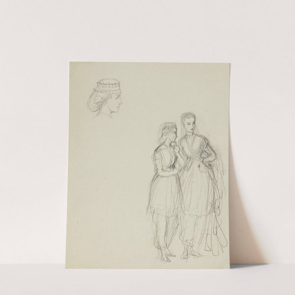 Tête de femme et 2 femmes en pied (1862-1872) by Anaïs Colin-Toudouze