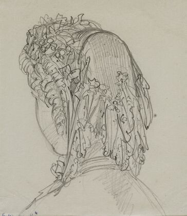 Tête féminine de dos avec coiffe de dentelle (1867)