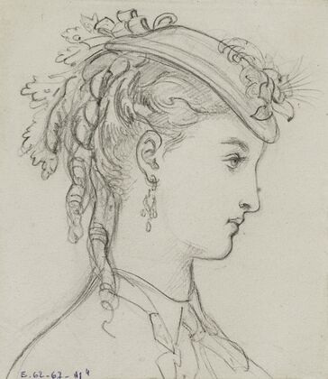 Tête féminine de profil avec coiffe fleurie (1862-1872)
