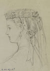 Tête féminine de profil avec toque à fleurs et rubans noués derrière (1867)