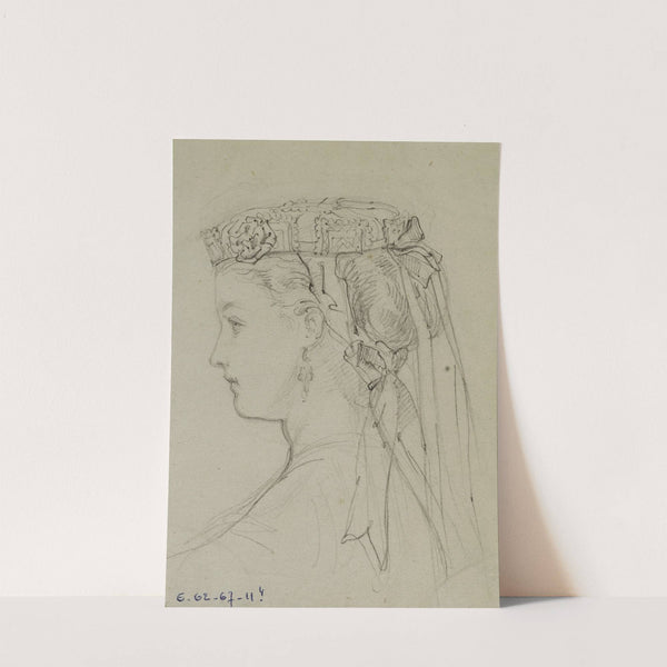 Tête féminine de profil avec toque à fleurs et rubans noués derrière (1867) by Anaïs Colin-Toudouze
