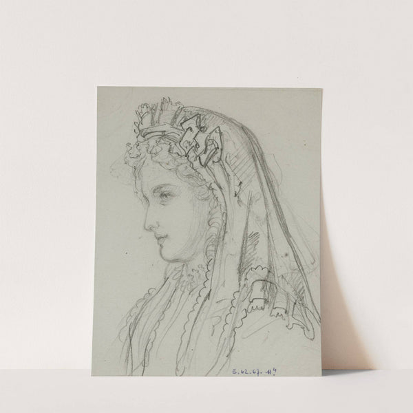 Tête féminine de profil avec voile à volants de dentelle (1864) by Anaïs Colin-Toudouze