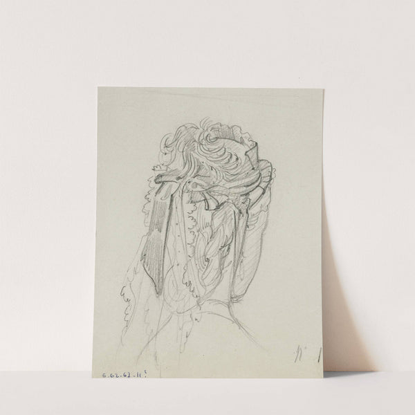Tête féminine vue de dos avec coiffe à barbes de dentelle (1862-1872) by Anaïs Colin-Toudouze