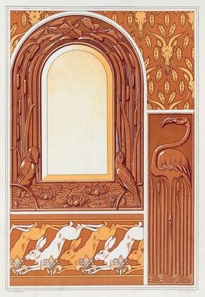 Têtes de chèvres, semis. Flamant, plaque cuivre fondu.