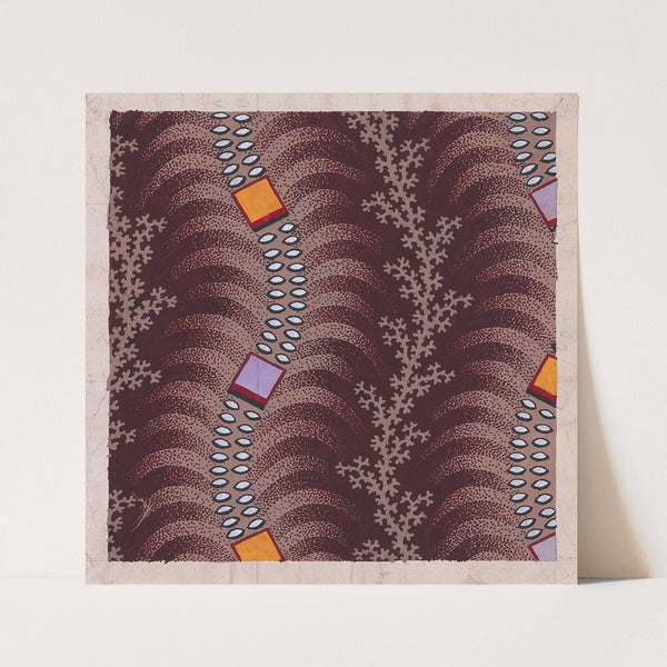 Textile Design with Undulating Vertical Strips of Squares Joined by Lens-Shaped Pearls over Undulating Stylized Palm Leaves Separated by Vertical Garlands of Branches by Anonymous