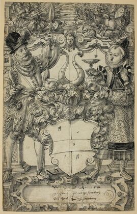 The Arms of Habsberg Flanked by an Elegant Couple