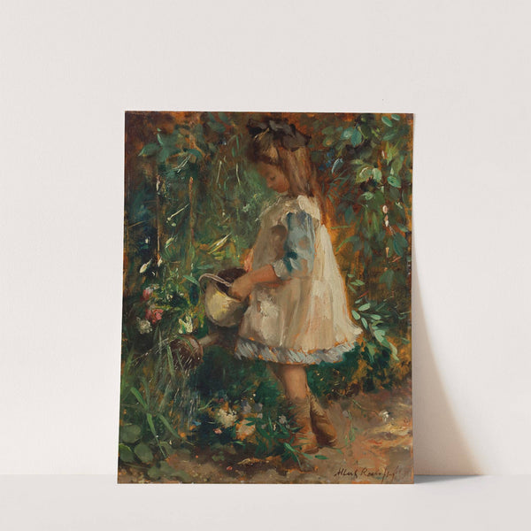 The artist's daughter Albertine in the garden, watering the flowers by Albert Roelofs