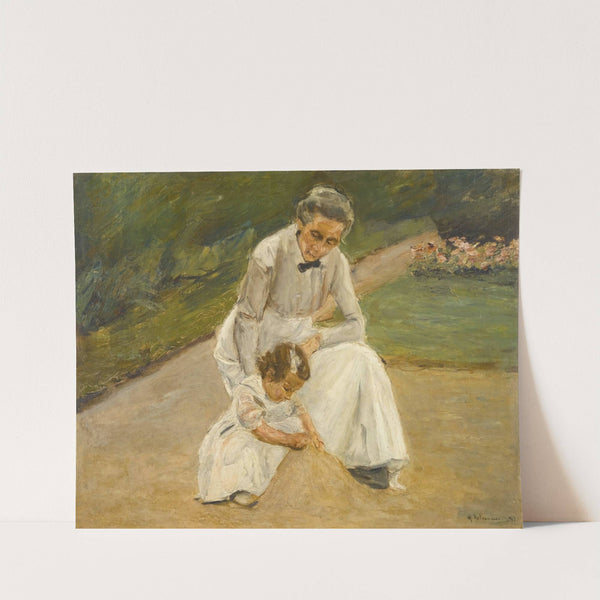 The artist’s granddaughter and her nurse playing in the garden (1919) by Max Liebermann
