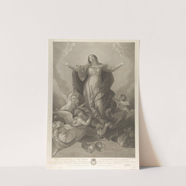 The assumption of the Virgin, who rises with arms outstretched, angels supporting her from below, after Reni (1762) by Carl Ernst Christoph Hess