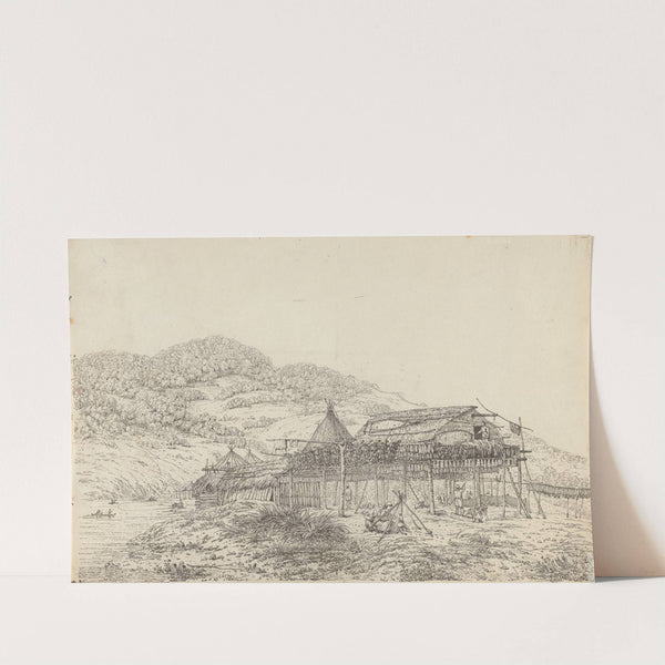 The Balagans or Summer Habitations, with the Method of Drying Fish, at St. Peter and Paul, Kamtschatka by John Webber