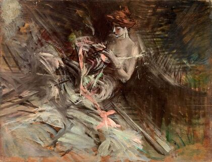 The ball gown (Interior with young girl sewing)