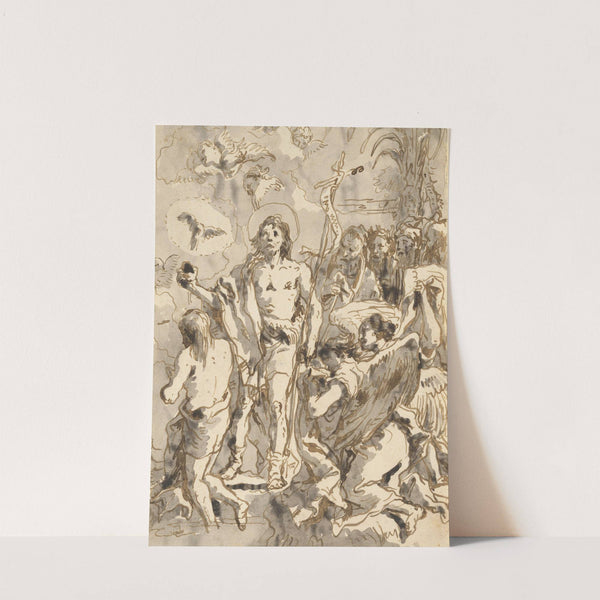 The Baptism of Christ (with Christ Half-Kneeling at Left, His Back Turned, and the Baptist Full-Faced at Center, Looking Up) (ca. 1770–90) by Giovanni Domenico Tiepolo