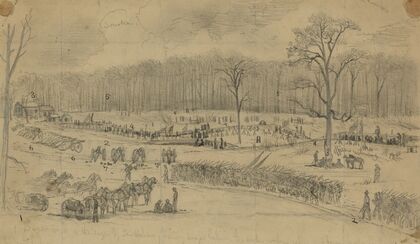 The battle of Chancellorsville. Scene at junction of U.S. ford road, and road to Rapidan River