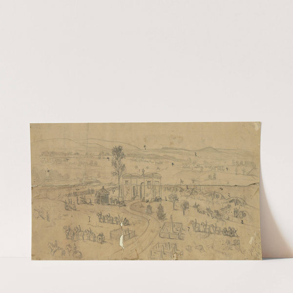 The battle of Gettysburg. The gateway of the cemetery, the center of the Union position, First and Eleventh Corps (1863) by Edwin Forbes