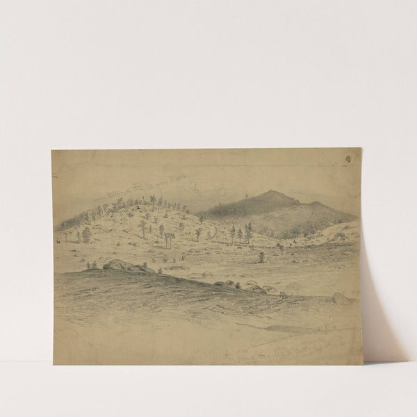 The battle of Gettysburg. View of Little Round Top and the Devil's Den, held by the Fifth Corps by Edwin Forbes