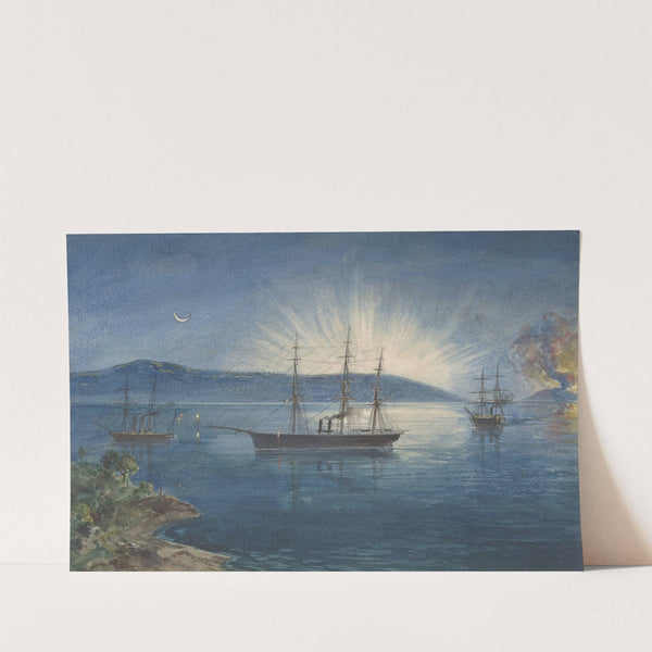 The Bay of Bull Arms, Trinity Bay, Newfoundland, Bonfires Lighted on the Hills to Notify of the Arrival of the Cable Fleet on August 5th, 1858 by Robert Charles Dudley