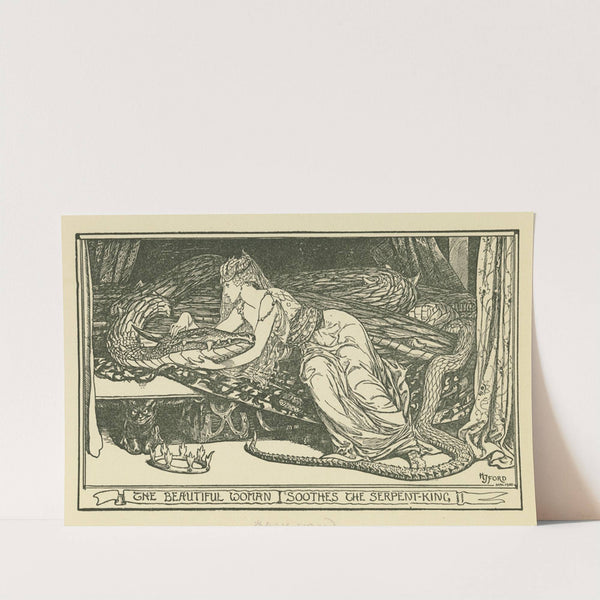 The beautiful woman soothes the serpent king. by Henry Justice Ford