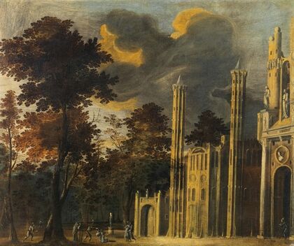 The beheading of a Saint in front of a cathedral