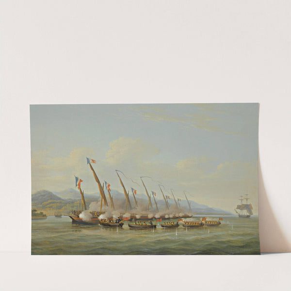 The Boats Of H.M.S Sloop Procris (10 Guns) Engaging French Gunboats Off The Mouth Of The Indramayo, Java by William John Huggins