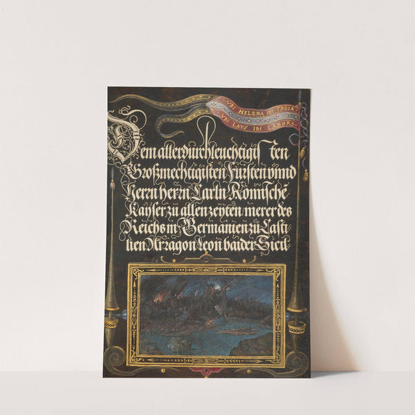The Burning of Troy; Banner of the House of Hapsburg (1561–1596) by Joris Hoefnagel
