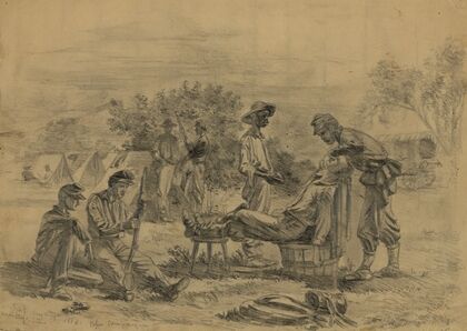 The camp barber–taking a shave–Saturday–Rappahannock Station, Va.