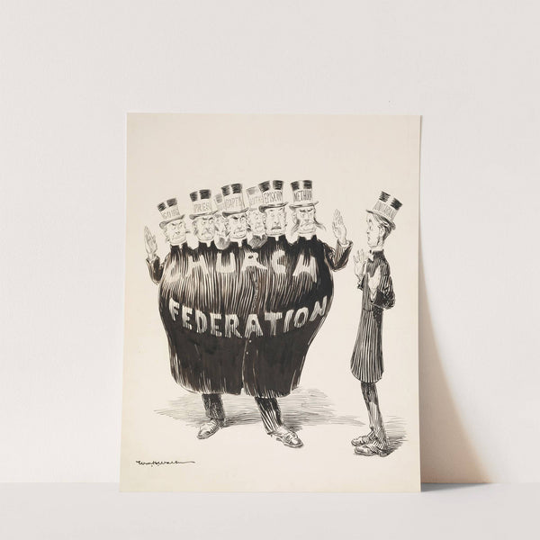 The Church Federation is represented as a man with many heads, each head representing a different denomination (1905) by William Henry Walker