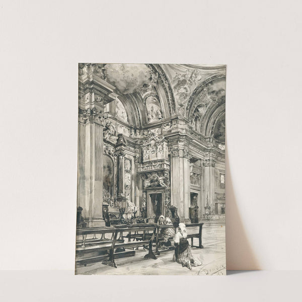 The church nave of Il Gesù in Rome with women in prayer (1883) by Karl Bender