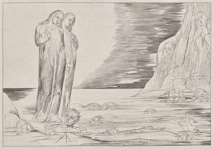 The Circle of the Traitors; Dante’s Foot Strriking Bocca degli Abbate, from Dante’s Inferno (1827)