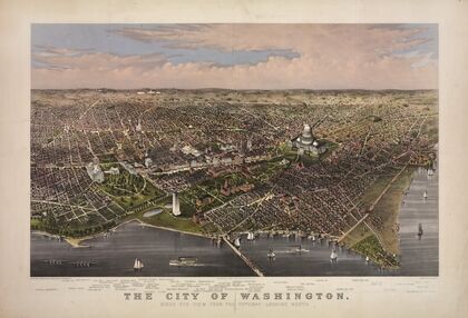 The City of Washington birds-eye view from the Potomac-looking north (1880) — size preview
