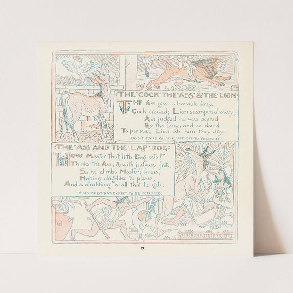 The Cock, The Ass, and the Lion, The Ass and the LapDog (1908) by Walter Crane