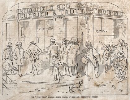 The ‘Cold Term,’ Boston – Scene, Corner Milk and Washington Streets (1858)