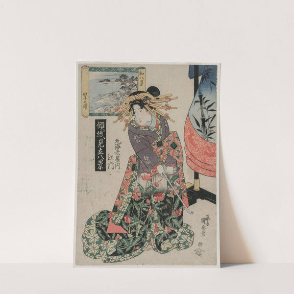 The Courtesan Emon of Maruebiya with a View of Tago Bay (form the series Courtesans with a Playful Group of Eight Views) by Utagawa Kuniyasu