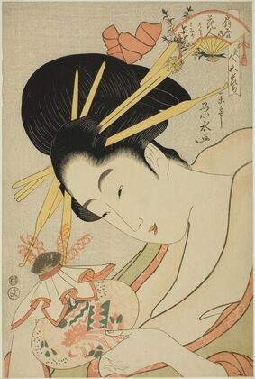 The Courtesan Hanahito of the Ogiya and attendants Sakura and Momiji, from the series ‘Beauties of the Five Festivals (Bijin gosekku)’