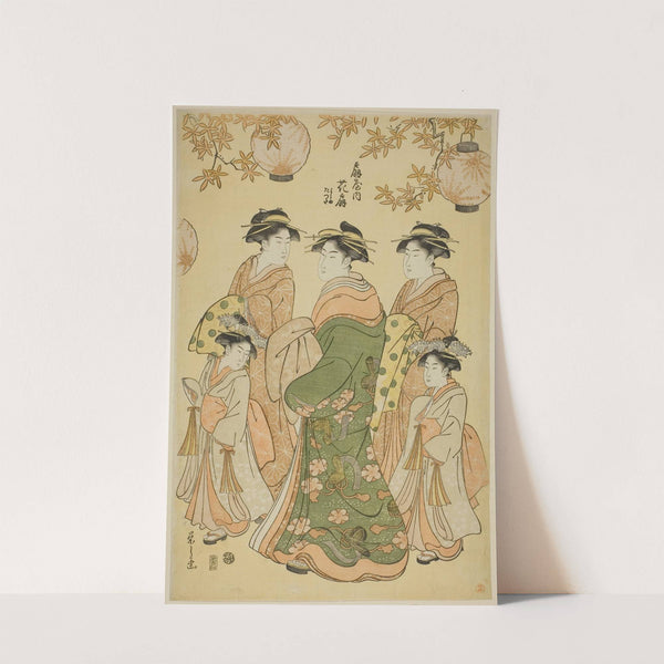 The Courtesan Hanaogi of the Ogiya, with Child Attendants Yoshino and Tatsuta (c. 1793) by Chōbunsai Eishi