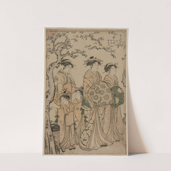 The Courtesan Senzan of Chojiya Strolling with her Kamuro Yasono and Yasoji and Two Shinzo by Torii Kiyonaga