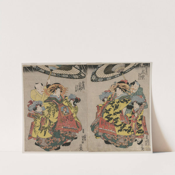 The Courtesans Hanamurasaki and Koshikibu of the Tamaya Promenading in the Rain by Utagawa Kunisada (Toyokuni III)