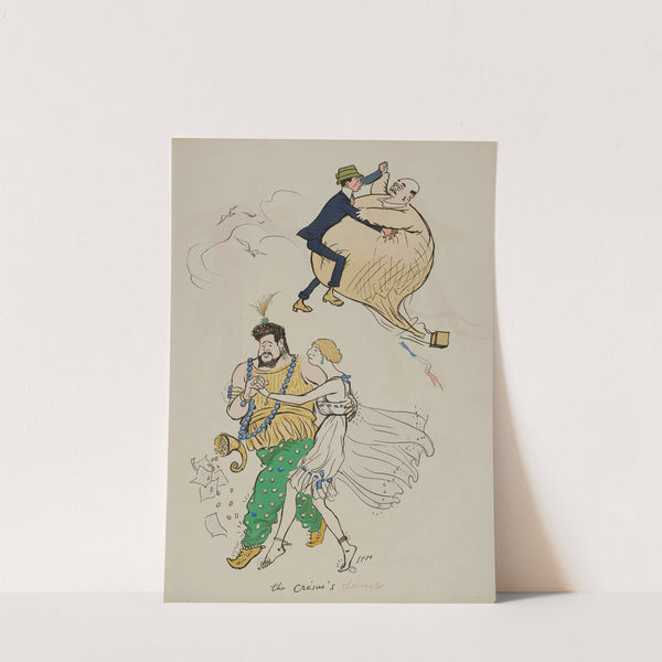 The Crésus ‘s dance ; Santos-Dumont, Bernheim, Baron Henri de Rothschild, Gabrielle Dorziat (1913) by Georges Goursat (Sem)