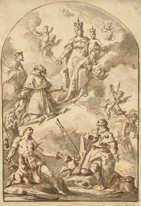The Crowned Madonna and Child in Glory, with Saints Sebastian, Roch, Jerome, and John Nepomuk