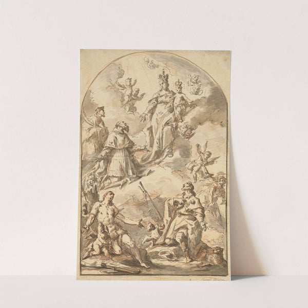 The Crowned Madonna and Child in Glory, with Saints Sebastian, Roch, Jerome, and John Nepomuk (1718) by Gaspare Diziani