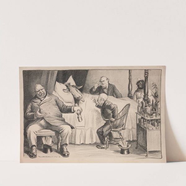 The Democratic Party donkey is ill in bed, tended by doctors Grover Cleveland, David B. Hill, and William Jennings Bryan (1903) by William Henry Walker